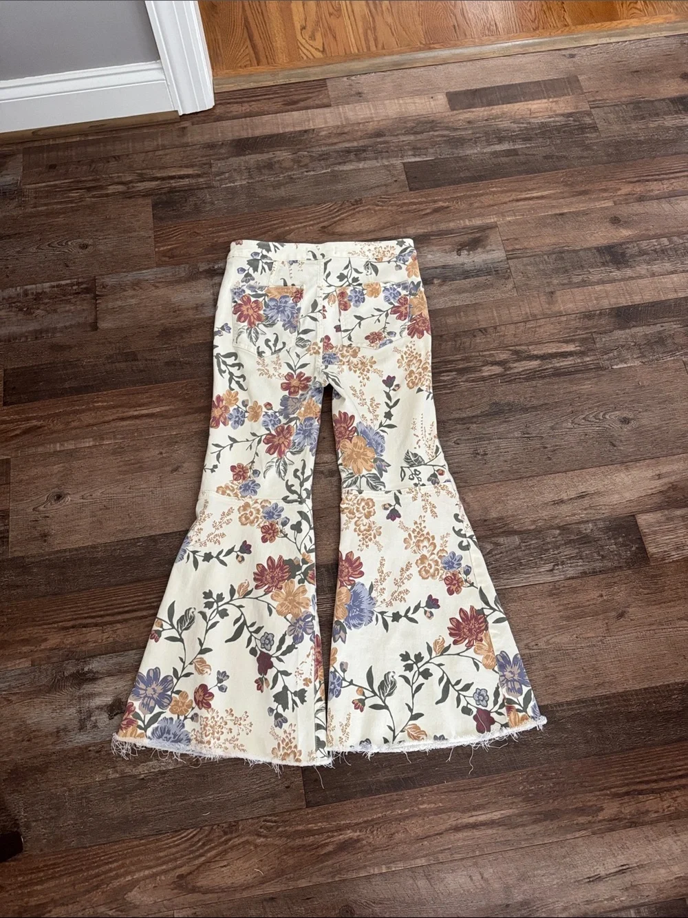 Free People Cream Floral Flare Jeans with Multicolor Blooms